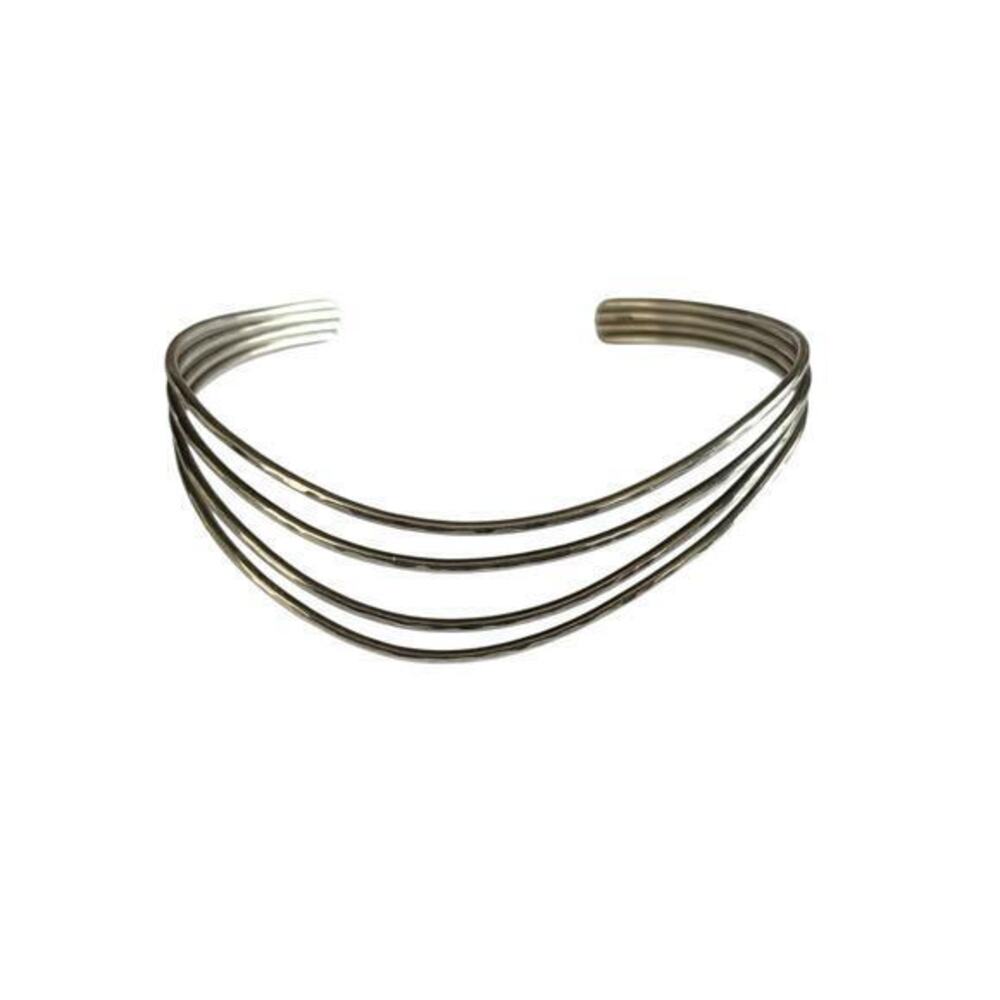Vtg Sterling Silver Modernist Hand Hammered Cuff Wave Bracelet 925